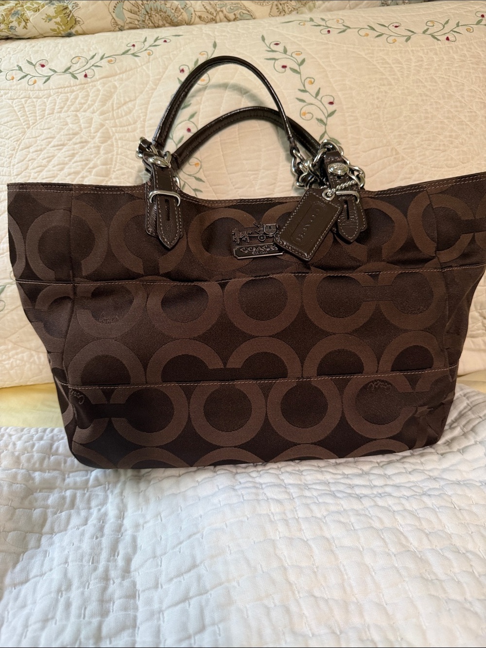 Coach Chocolate Signature Canvas Tote with Dark Leather Trim